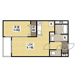 月光福山東壱番館 1階1LDKの間取り