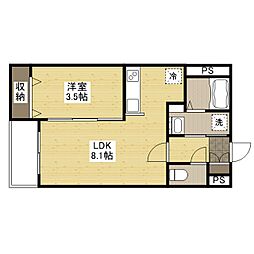 月光福山東壱番館 1階1LDKの間取り