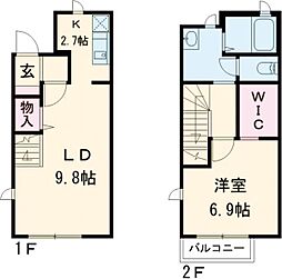 ルクール新西方 Ａ 1階1LDKの間取り