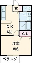 ディンプルハイツII 1階1DKの間取り
