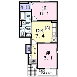 ヴィラ・コスモ 1階2DKの間取り