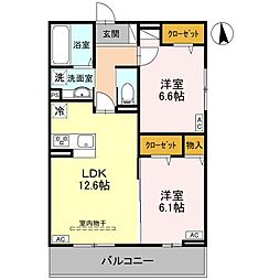 JR両毛線 前橋駅 徒歩14分の賃貸アパート 3階2LDKの間取り