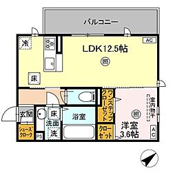 オーク・ヴィラ尾ノ上 1階1LDKの間取り