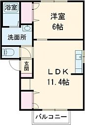 コーポ山内　Ｂ棟 2階1LDKの間取り