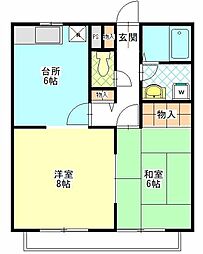 コーポＫ 2階2DKの間取り