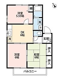 バイオレットフラワー　B棟 2階3DKの間取り