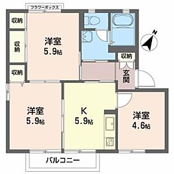 JR仙石線 多賀城駅 バス20分 向洋中学校入口下車 徒歩1分の賃貸アパート 2階3Kの間取り