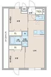 プロスタイルウェルス東武練馬 401 4階2LDKの間取り