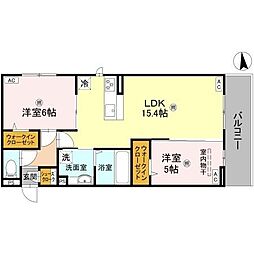 パサログランデ中安井 2階2LDKの間取り