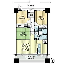 サーパス諏訪町 3階3LDKの間取り