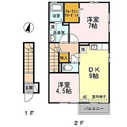 ローズコートミツギ 2階2DKの間取り