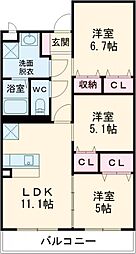 Berryts大在 2階3LDKの間取り