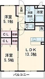 Berryts大在 4階2LDKの間取り