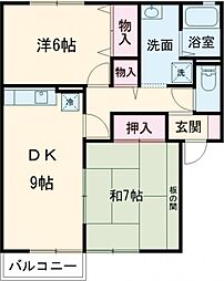 JR関西本線 大和小泉駅 徒歩5分の賃貸アパート 2階2DKの間取り