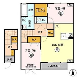 サンセールＴＫＮ　Ｂ 2階2LDKの間取り