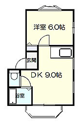 さくらハイツ 2階1LDKの間取り