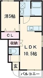 エスカレント上峰I　A 104 1階1LDKの間取り