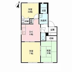 サウダージ 1階2LDKの間取り