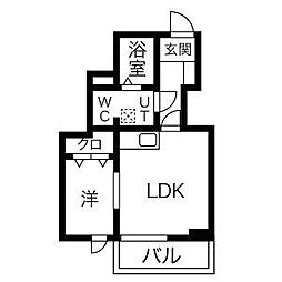 ホライゾンヒルズ 2階1DKの間取り