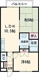 近鉄奈良線 菖蒲池駅 徒歩20分の賃貸アパート 2階2LDKの間取り