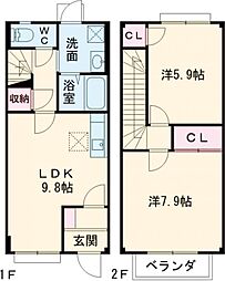 クレストビレッジII 1階2LDKの間取り
