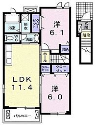 ヒルレジェンド 2階2LDKの間取り