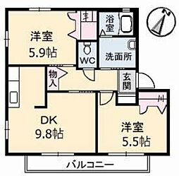 シャーメゾン　Ｋ　弐番館 2階2DKの間取り