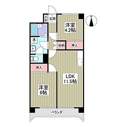 ハイツ荒川 2階2LDKの間取り