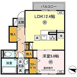 ソラーナII 1階1LDKの間取り