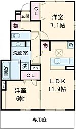 ティアラB 1階2LDKの間取り