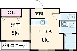 T-Regno羽犬塚 2階1LDKの間取り