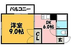 ラフォーレ大和 1DKの間取図画像
