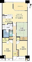 エステスクエア小田急相模原ステージII 9階3LDKの間取り