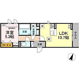 セレスティア大和町 1階1LDKの間取り