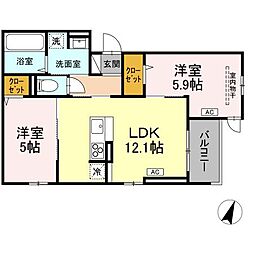 セレスティア大和町 3階2LDKの間取り