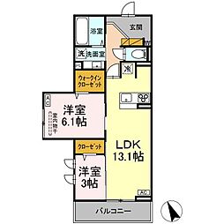 つくばエクスプレス 万博記念公園駅 徒歩25分の賃貸アパート 3階2LDKの間取り