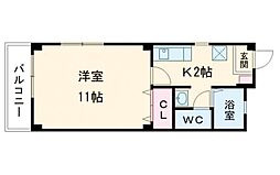 ラフォーレII 1階1Kの間取り