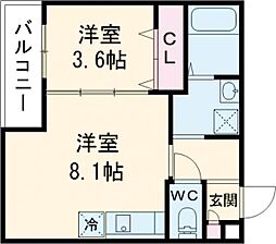 エステイトN湊 1LDKの間取図画像