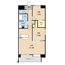 LIBTH京町 4階2LDKの間取り