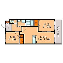 フォレストパーク筑紫野 1階2LDKの間取り