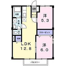 サンライズプラザＡ 2階2LDKの間取り