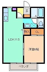 東武桐生線 赤城駅 徒歩4分の賃貸アパート 1階1LDKの間取り