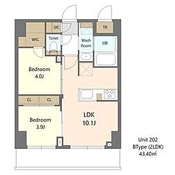 S-RESIDENCE浅草clarity 10階2LDKの間取り