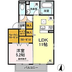 ディアコート早水　B棟 1階1LDKの間取り