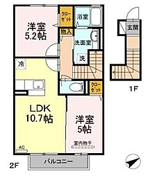 クリエイティブ　B棟 2階2LDKの間取り