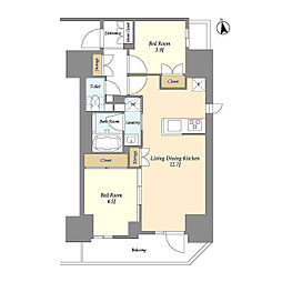 グランカーサ船堀II 12階2LDKの間取り