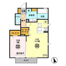 カーサ・フェリース　B 1階1LDKの間取り