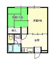 レヴール綾田 2階2DKの間取り