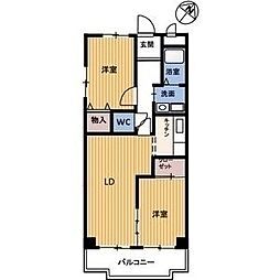リヴィエール日比津 3階2LDKの間取り