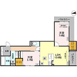 COEUR八日市（クールヨウカイチ） 102 1階2LDKの間取り